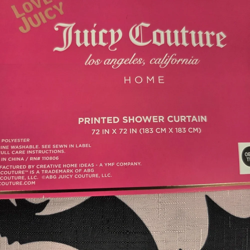 Juicy Couture Halloween Bat Shower Curtain 72 x 72 Inch Pink Black Gothic New